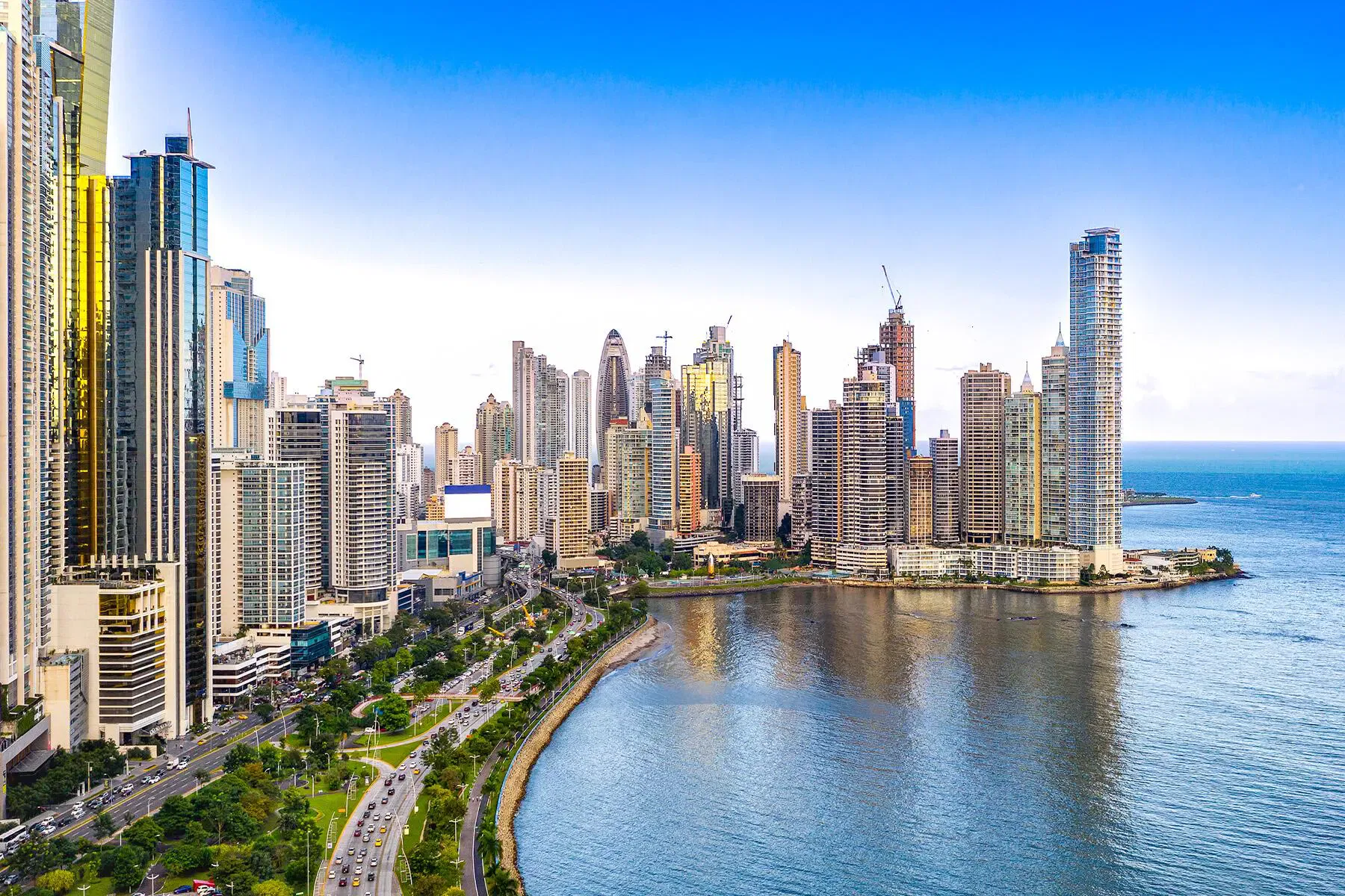 Panama City skyline, showcasing modern skyscrapers and waterfront. Ideal location for international estate planning with Panama Trusts and Foundations.