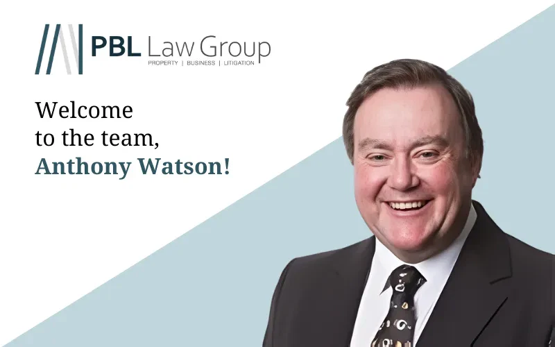 PBL Law Group welcomes Anthony Watson. Headshot of smiling man in suit. Text: 