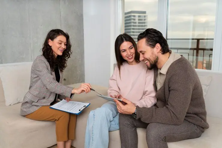 Couple meeting with estate planner, discussing NSW will and inheritance.